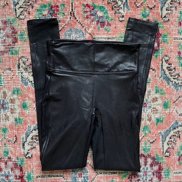 SPANX Pants - Spanx Faux Leather Leggings Black Trendy Sparkly